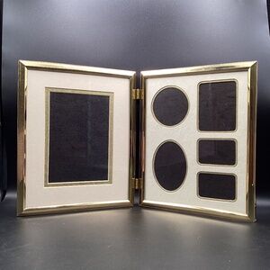 Vintage 1990’s Polished Solid Brass Photo Picture Frame with Mats Holds 6 Pic